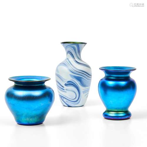 Imperial Art Glass Vase and Two Vandermark Vases, marbled va...