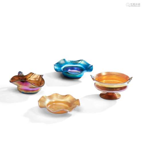 Four Pieces of Steuben Aurene Glass,  Corning, New York, ear...