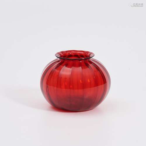 Steuben Selenium Red Ribbed Glass Vase, Corning, New York, e...