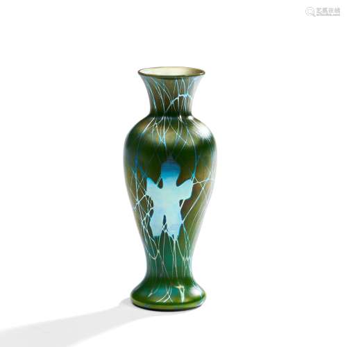 Steuben Decorated Green Aurene Glass Vase, Corning, New York...
