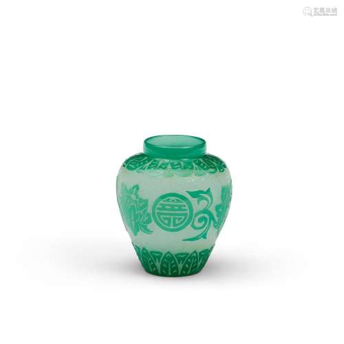 Steuben Jade Green Over Alabaster Glass Vase, Corning, New Y...