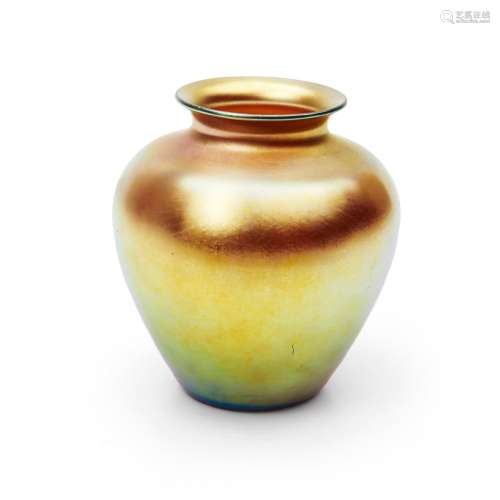 Gold Aurene-style Glass Vase, 20th century, incised Steuben,...