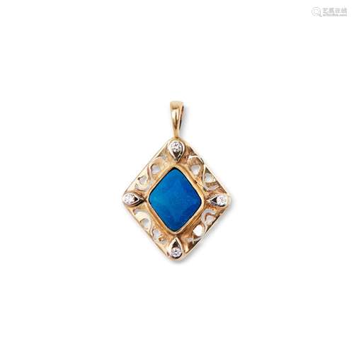 Gordon Gustin Gold Pendant with Steuben Blue Aurene Glass, C...