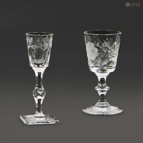 G.T. Hawkes Gravic Glass Wine Goblet and Cordial, Corning, N...