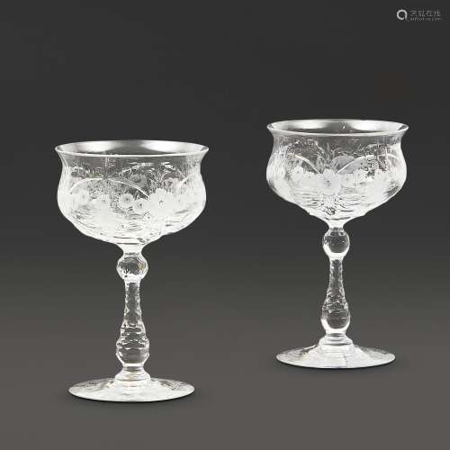 Pair of H.P. Sinclaire Engraved Glass Goblets, Corning, New ...