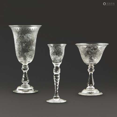 Three Pieces of T.G. Hawkes & Co. Engraved Glass Stemwar...