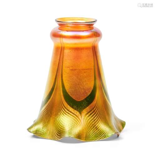 Steuben Gold Aurene with Green Pulled-feather Glass Shade, C...