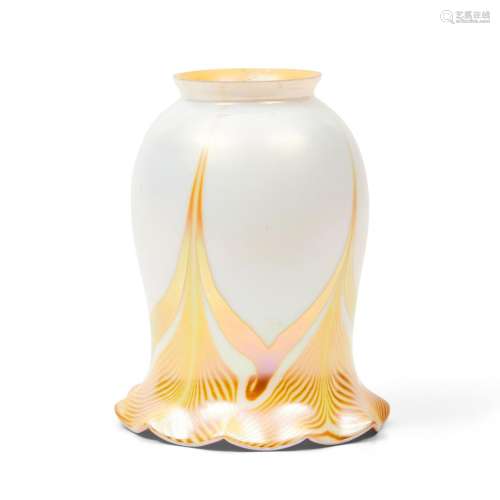 Steuben Gold Aurene Pulled-feather Calcite Glass Shade, Corn...
