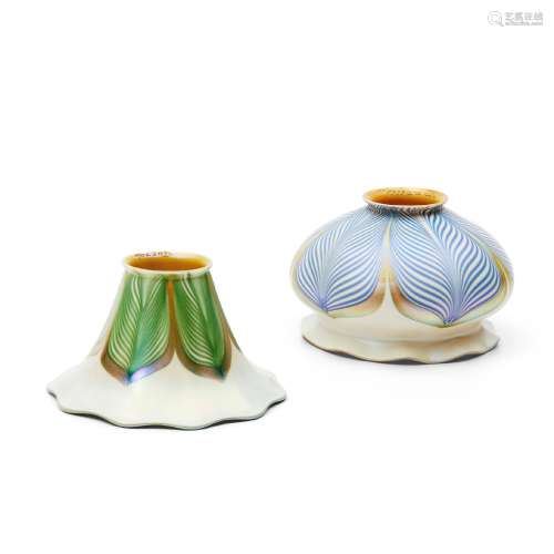 Two Quezal Pulled-feather Glass Shades, Queens, New York, bo...