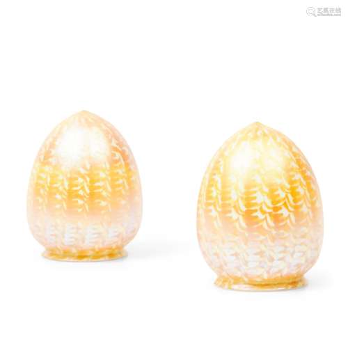 Pair of Quezal Bullet-from Glass Shades, Queens, New York, e...