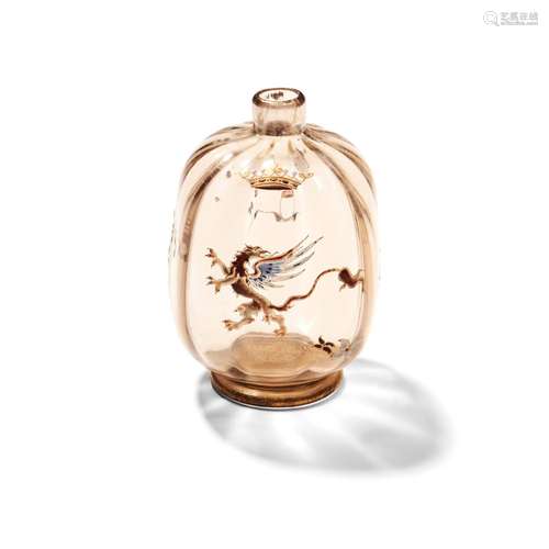 Emile Galle Enameled Glass Perfume Bottle, Nancy, France, c....