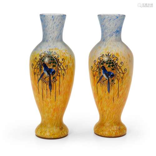 Pair of Legras Enameled Art Glass Vases, St. Denis, France, ...