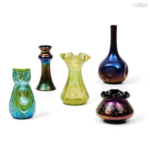 Five Pieces of Bohemian Glass, late 19th/20th century, green...