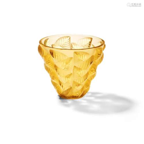 Rene Lalique (1860-1945) Moissac Amber Glass Vase, France, d...