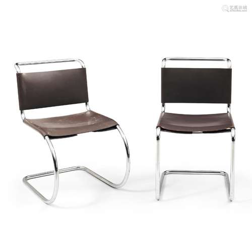 Pair of Chrome and Leather MR Side Chairs After Mies van der...