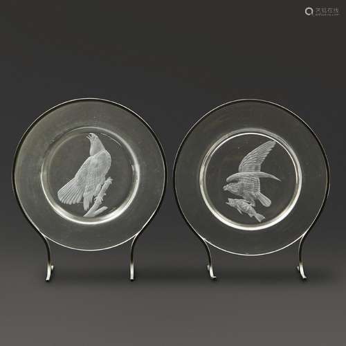 Two Steuben Audubon Crystal Plates, Corning, New York, desig...