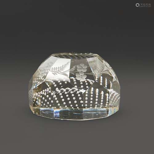 Steuben Engraved Crystal Paperweight, Corning, New York, lat...