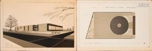 Six Mid-century Modern Godin Corporation Architectural Rende...