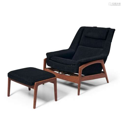 Folke Olsson (1919-2003) for Dux Rocking Recliner and Ottoma...