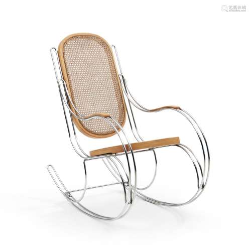 Mid-century Modern Chrome and Cane Rocking Chair, probably I...