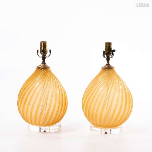 Pair of Murano Glass Table Lamp Bases Attributed to Archimed...