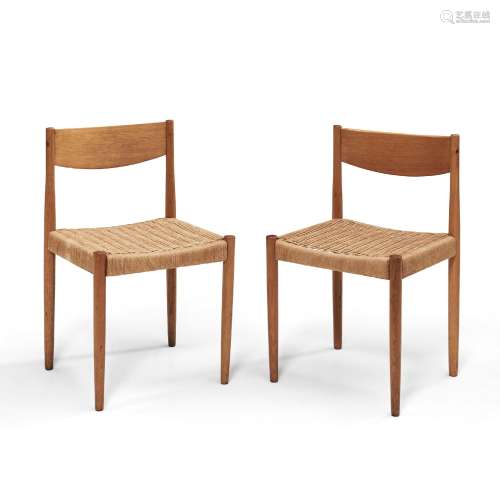 Pair of Danish Mid-century Modern Teak Chairs, c. 1960, cord...