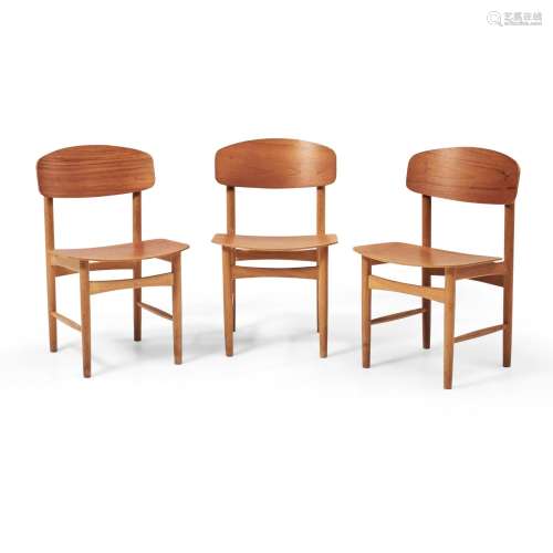 Three Børge Mogensen for Søborg Møbelfabrik Side Chairs, Den...