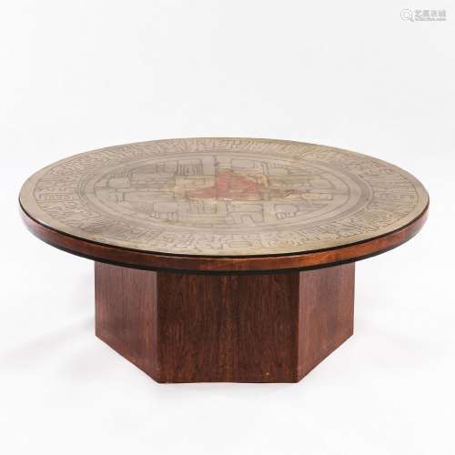 Coffee Table with Acid-etched Bronze Top in the Manner of Ju...