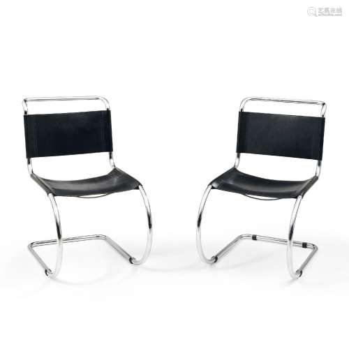Pair of Chrome and Leather MR-style Side Chairs after Mies v...