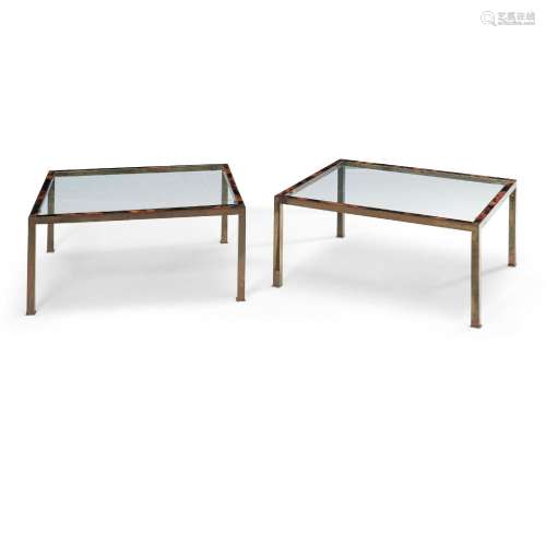 Pair of Brass and Glass Coffee Tables, c. 1980, brass frames...