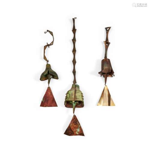 Three Paolo Solerni Bronze Windbells, Arizona, late 20th/ear...