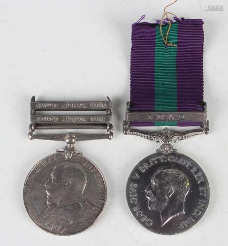 A King's South Africa Medal with two bars, 'South Africa 190...