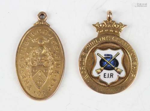 A 9ct gold oval fob medal, detailed 'The Edinburgh Ice Rink ...
