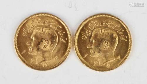 Two Persia Mohammed Reza Shah gold half-pahlavi, both 1974.