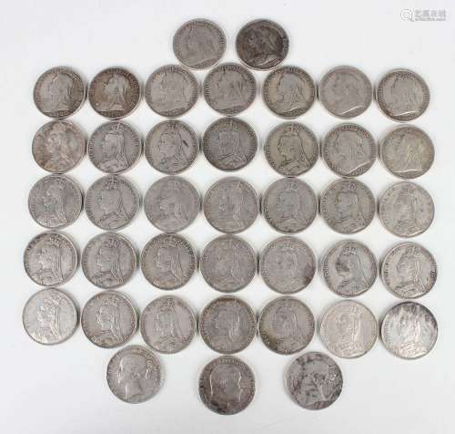 A collection of thirty-nine Victoria crowns, including Young