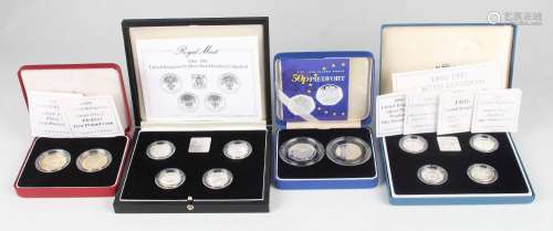 A collection of Royal Mint silver piedfort coins, including ...