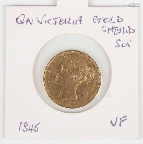 A Victoria Young Head shield back sovereign 1845.