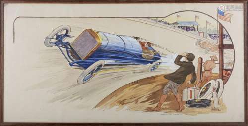 Marguerite Gamy - Racing Peugeot (Automobilia), lithograph i...