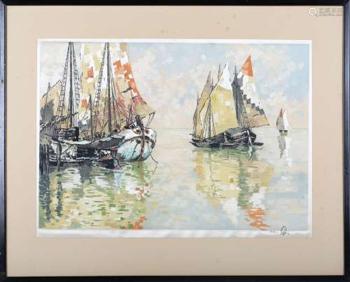 Hans Figura - Sailing Vessels on a Venetian Lagoon, early 20...