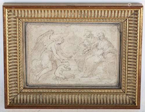 Italian School - Holy Family with an Angel, 17th/18th centur...