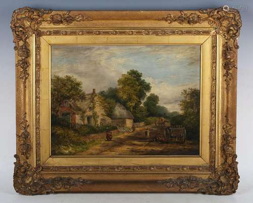 British School - Rustic Landscape with Figures and Animals o...