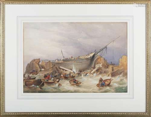 John Francis Salmon - Recovering a Shipwreck, 19th century w...