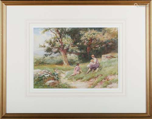 Fred Knowles - Three Figures on a Grassy Bank, early 20th ce...