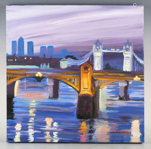 Timothy Matthews - 'London Bridge at Night', 21st century oi...