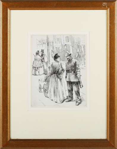 Attributed to Charles Keene - Lady with Pram conversing with...
