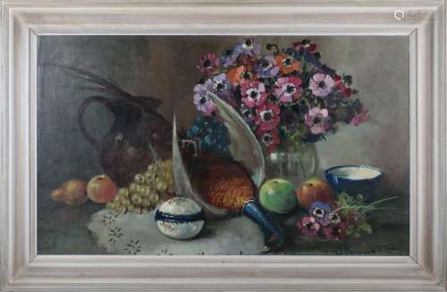 Henri Joseph Pauwels - Still Life with Flowers, Fruit and Ph...