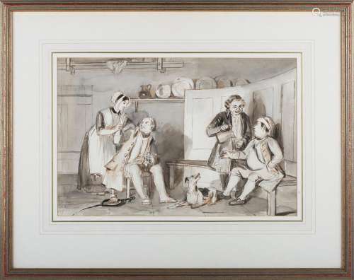 Charles Robert Leslie - 'Happy Moments', monochrome ink with...