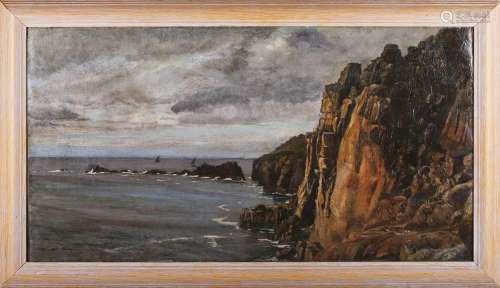 British School - Coastal Landscape with Rocks and Sailing Ve...