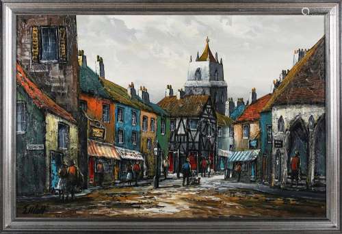 Edward Elliot - View of a Market Square, oil on board, signe...