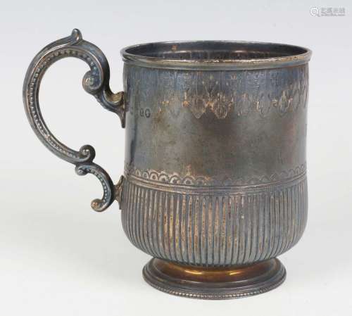 A Victorian silver christening tankard of slightly tapered f...